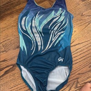 GK Teal and Navy Leotard with Rhinestone Accents